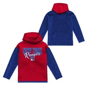 NEW NHL New York Rangers Girls' Faux Fur Long Sleeve Hooded Sweatshirt Large